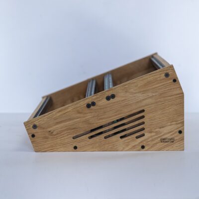 7U 84HP Eurorack case in solid oak with black rails
