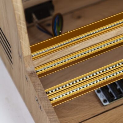13U 104HP Solid oak Eurorack case with GOLD rails